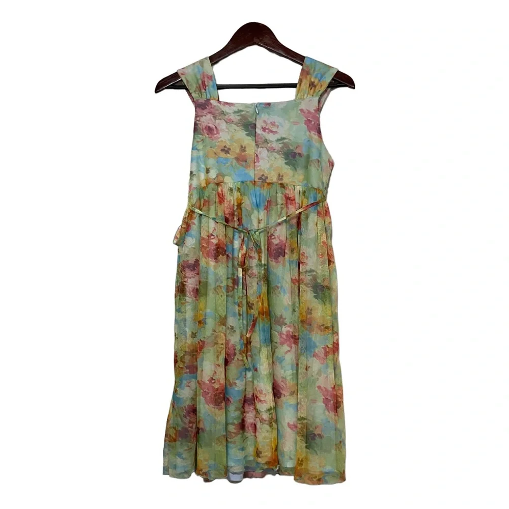 Vintage Floral Chiffon Bonnie Jean Sleeveless Dress Cottage Union Made in USA